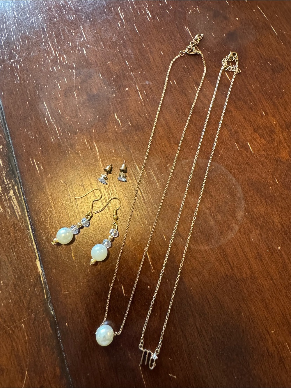 Gold-Tone Faux Pearl & Crystal Jewelry Bundle 2 Necklaces 2 Pairs of Earrings